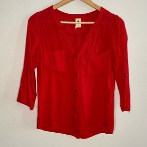Needle & Thread Red Button Up Roll Tab Sleeve Blouse